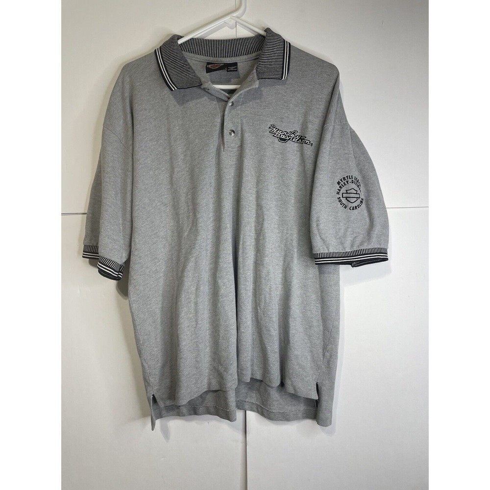 Vintage Harley Davidson Logo Polo Shirt Men's XL Gray Myrtle Beach SC USA Made